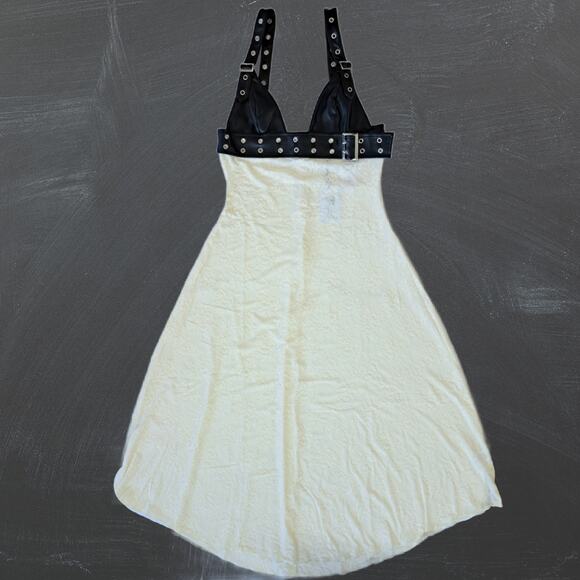 NEW WeWoreWhat Belt Bodice Lace Midi Maxi Dress Sz 8 Black Vegan Leather Ivory - Picture 12 of 15